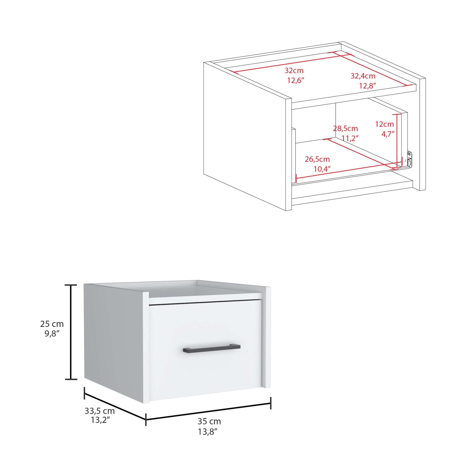 Boa Floating Nightstandend Table, Side Table Wall Mounted Single Drawer Design With Handle White Bedroom White Particle Board Particle Board