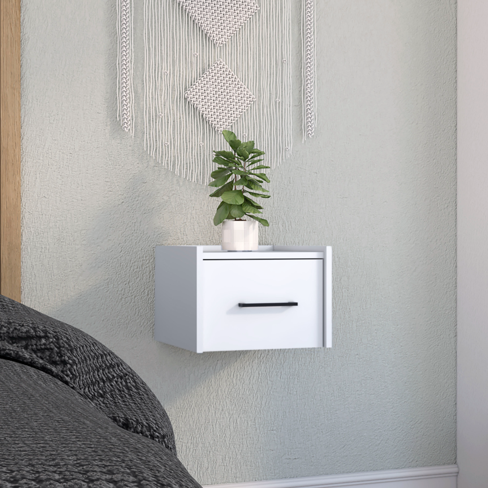 Boa Floating Nightstandend Table, Side Table Wall Mounted Single Drawer Design With Handle White Bedroom White Particle Board Particle Board