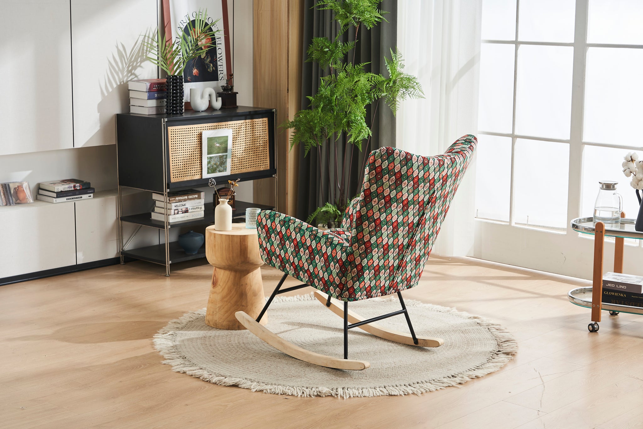 Rocking Chair Nursery, Solid Wood Legs Reading Chair colorful-primary living space-wipe