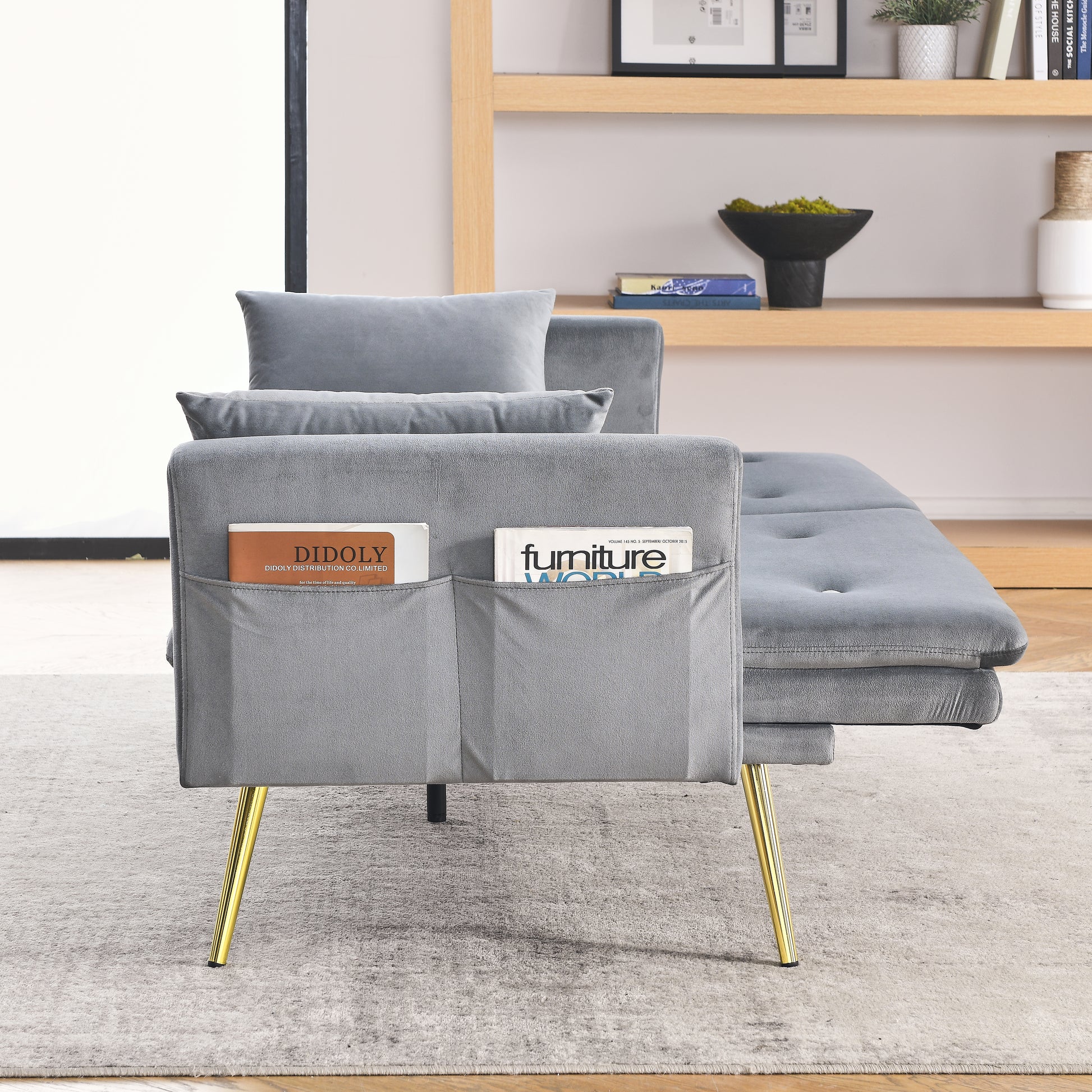 72.5" Convertible Sofa Bed, Adjustable Velvet Sofa Bed Velvet Folding Lounge Recliner Reversible Daybed Ideal For Bedroom With Two Pillows And Center Leg Grey Velvet