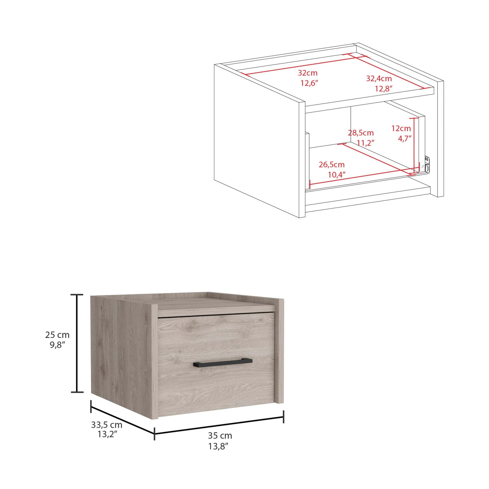 Boa Floating Nightstandend Table, Side Table Wall Mounted Single Drawer Design With Handle Light Grey Bedroom Gray Particle Board Particle Board