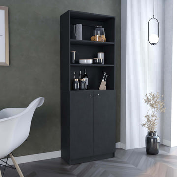 Home 2 Door Bookcase, Modern Storage Unit With Dual Doors And Multi Tier Shelves Black Particle Board Particle Board