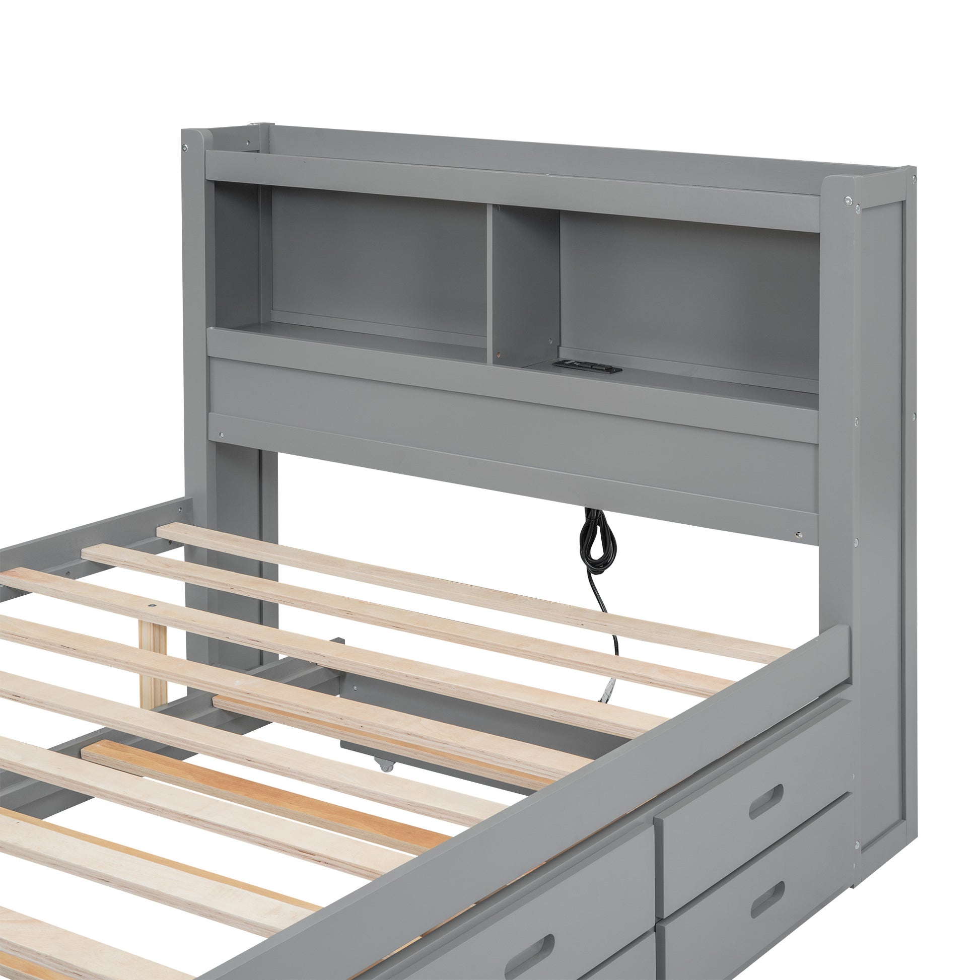 Full Size Platform Bed With Trundle, Drawers And Usb Plugs, Gray Full Gray Pine