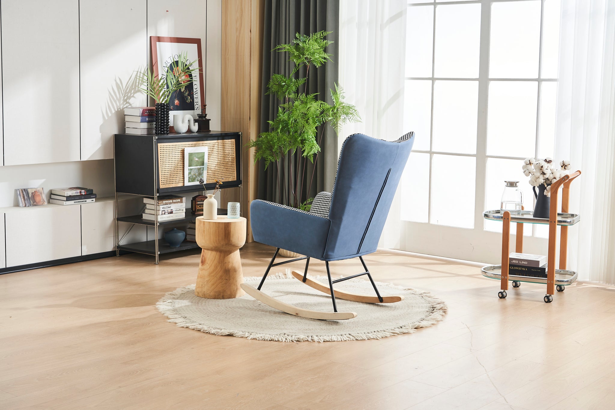 Rocking Chair Nursery, Solid Wood Legs Reading Chair blue-primary living space-modern-rocking