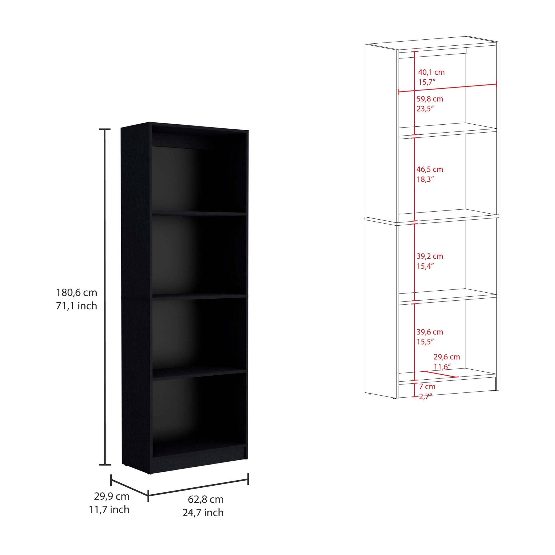 Home Bookcase With 4 Shelf Modern Display Unit For Books And Decor Black Office Black Particle Board Particle Board