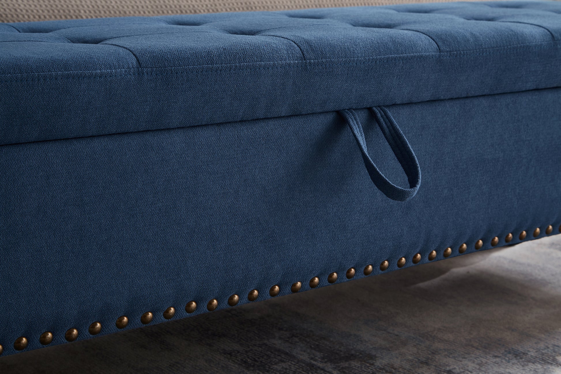 59" Bed Bench With Storage Blue Fabric Blue Foam Cotton Linen