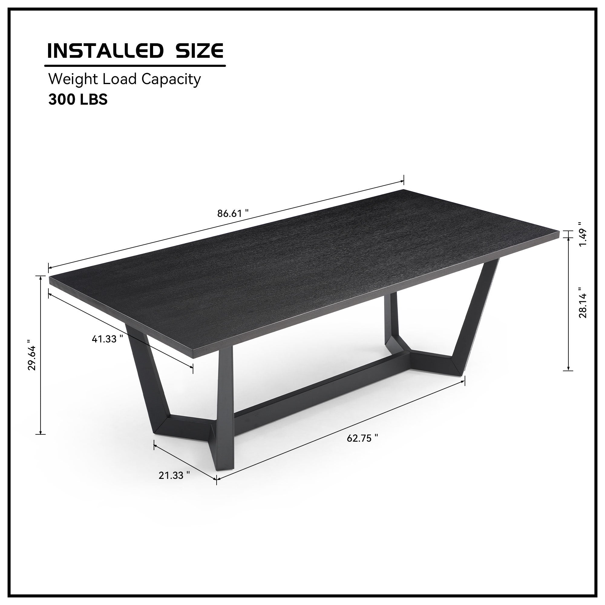 86.86" Dining Table Mid Century Modern Rectangle MDF matt black-foam-mdf+steel