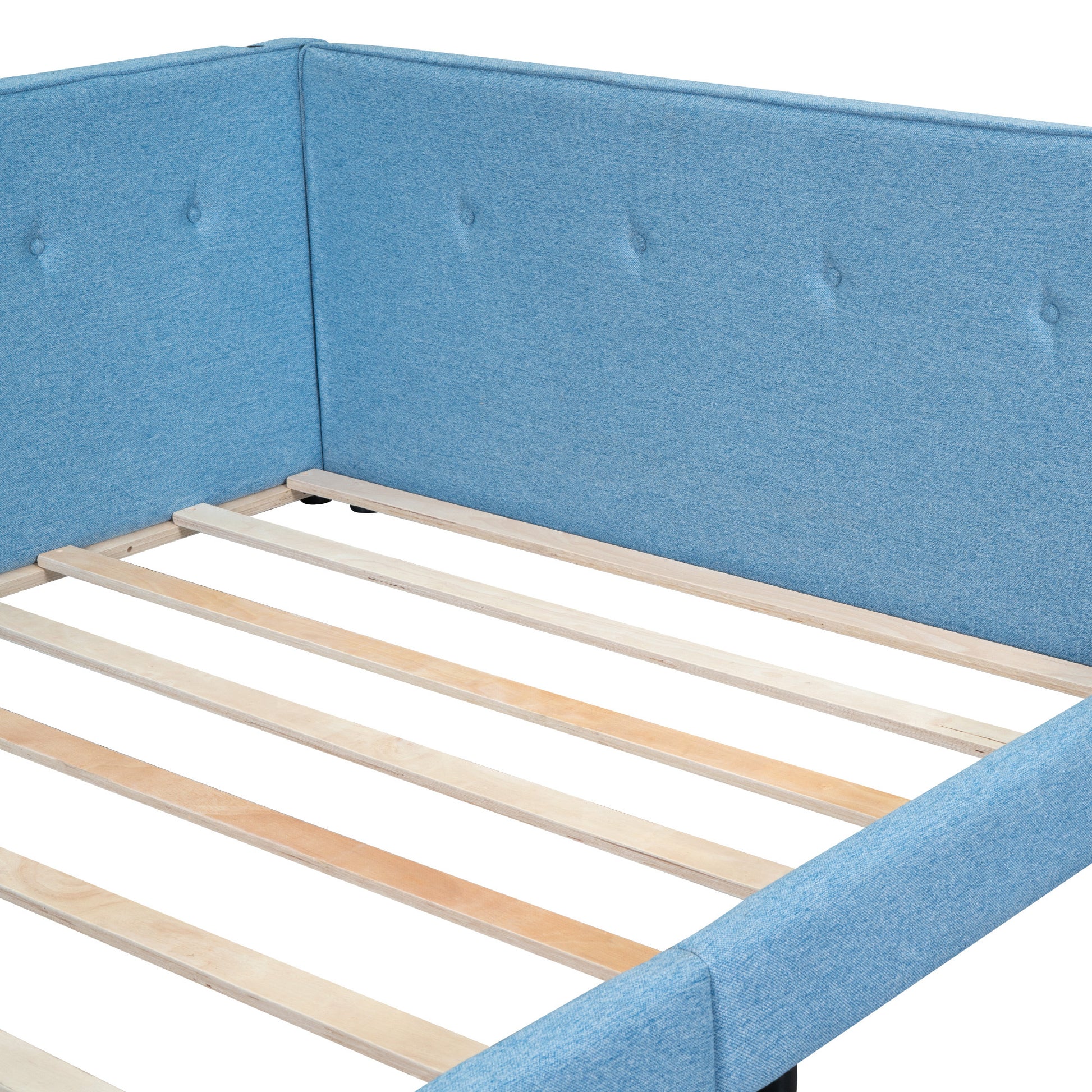 Upholstered Full Size Platform Bed With Usb Ports, Blue Full Blue Linen