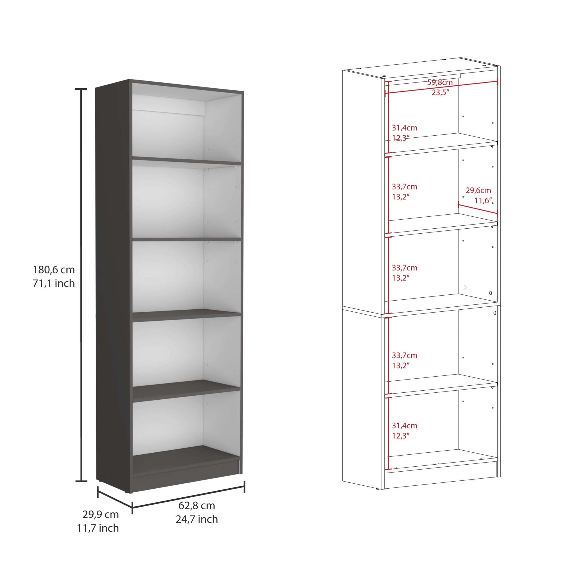 Home 4 Shelves Bookcase With Multi Tiered Storage Matt Gray White Office Multi Particle Board Particle Board