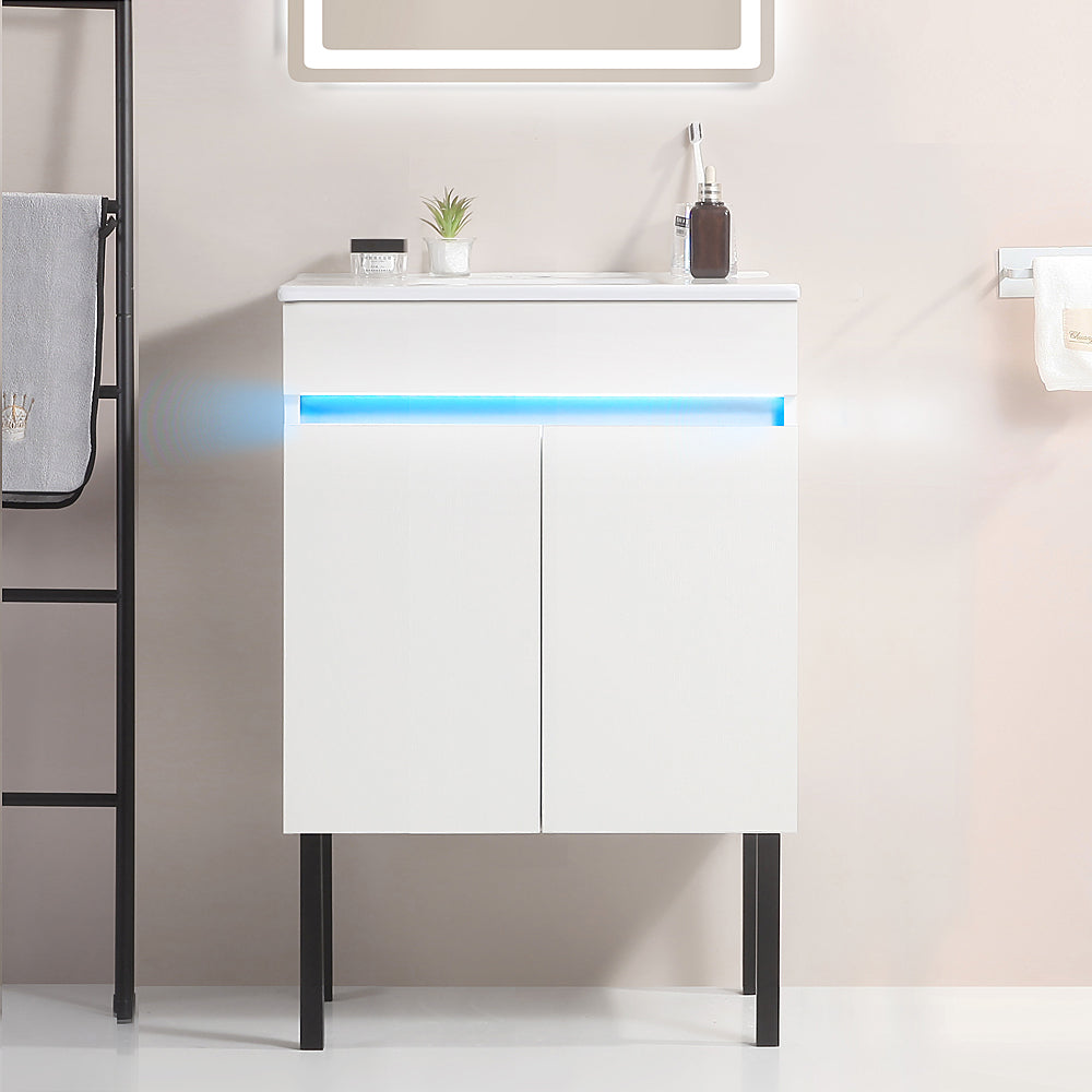24" Bathroom Vanity with Sink, Radar Sensing Light white-solid wood