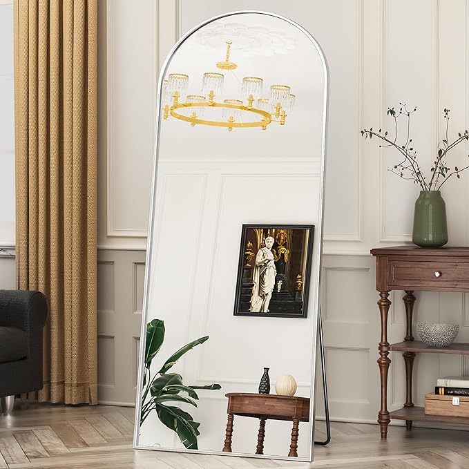 Silver 63X20 Inch Metal Arch Stand Full Length Mirror Silver Classic Mdf Glass Aluminium Alloy