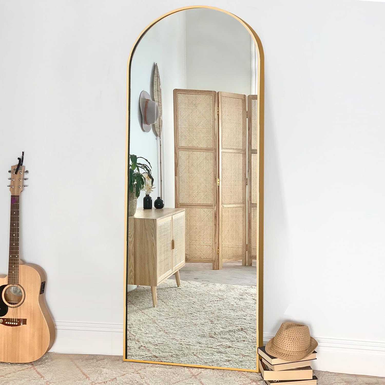 Gold 65X22 Inch Metal Arch Stand Full Length Mirror Gold Classic Mdf Glass Aluminium Alloy