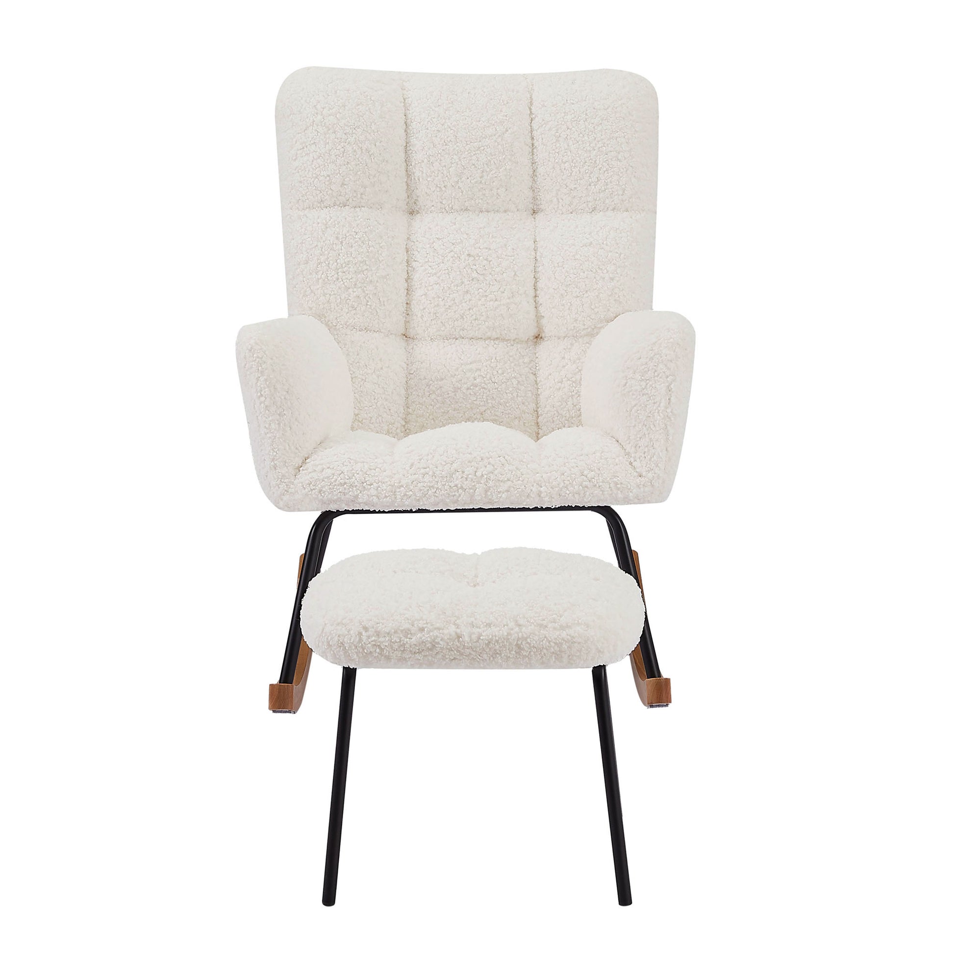 Lounge Recliner Chair Rocking Chair Armchair For Mom And Baby Modern Glider Chair With Soft Seat And High Backrest For Living Room Beige Foam Boucle