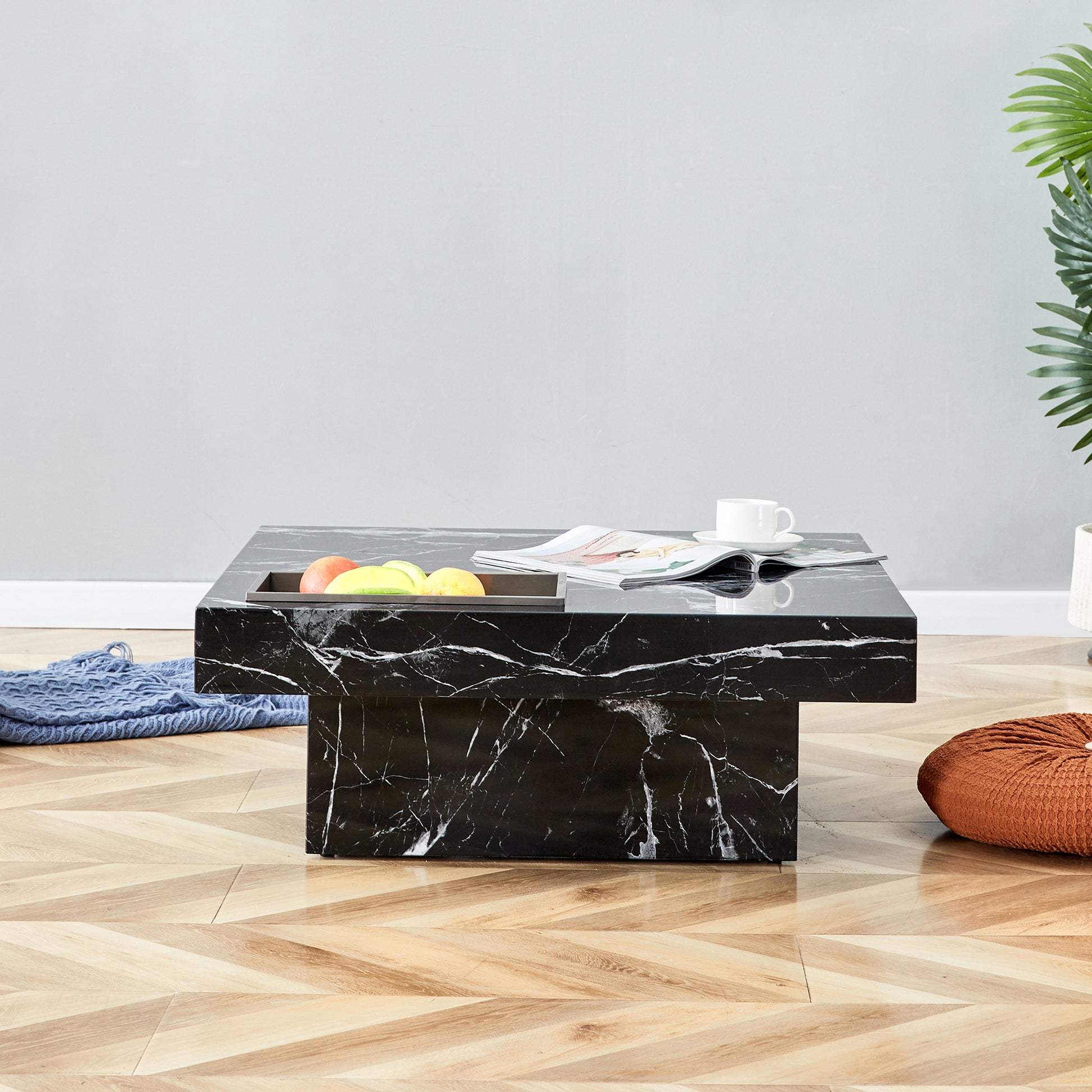 A Modern And Practical Coffee Table Made Of Mdf Material With Black Patterns. The Fusion Of Elegance And Natural Fashion 31.4"*31.4"*12" Black Mdf