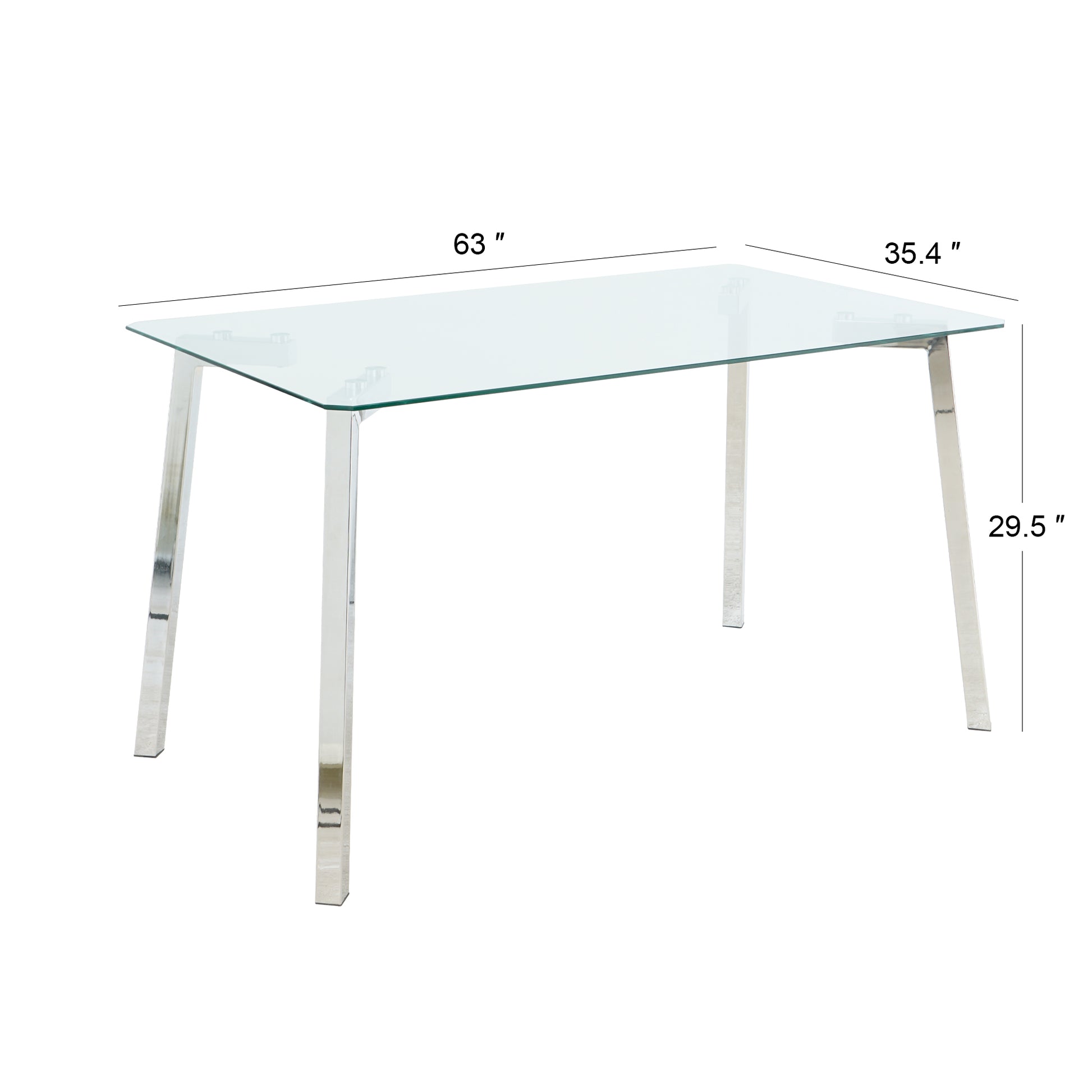 Modern Simple Table With A Glass Square Table And Six Chairs. Transparent Tempered Glass Table Top, Electroplated Table Legs, Bow Chair Legs Set Of 7 Light Yellow Rectangular Glass Metal