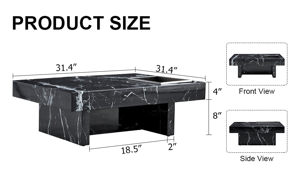 A Modern And Practical Coffee Table Made Of Mdf Material With Black Patterns. The Fusion Of Elegance And Natural Fashion 31.4"*31.4"*12" Black Mdf