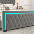 King Platform Bed Frame With High Headboard, Velvet Upholstered Bed With Deep Tufted Buttons, Adjustable Colorful Led Light Decorative Headboard, Wide Wingbacks, Grey King Grey Velvet