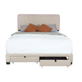 Queen Size Upholstered Bed With Adjustable Height Mattress 10 To 14 Inches Led Design With Footboard Drawers Storage No Box Spring Required Beige Box Spring Not Required Queen Beige Wood Espresso Bedroom American