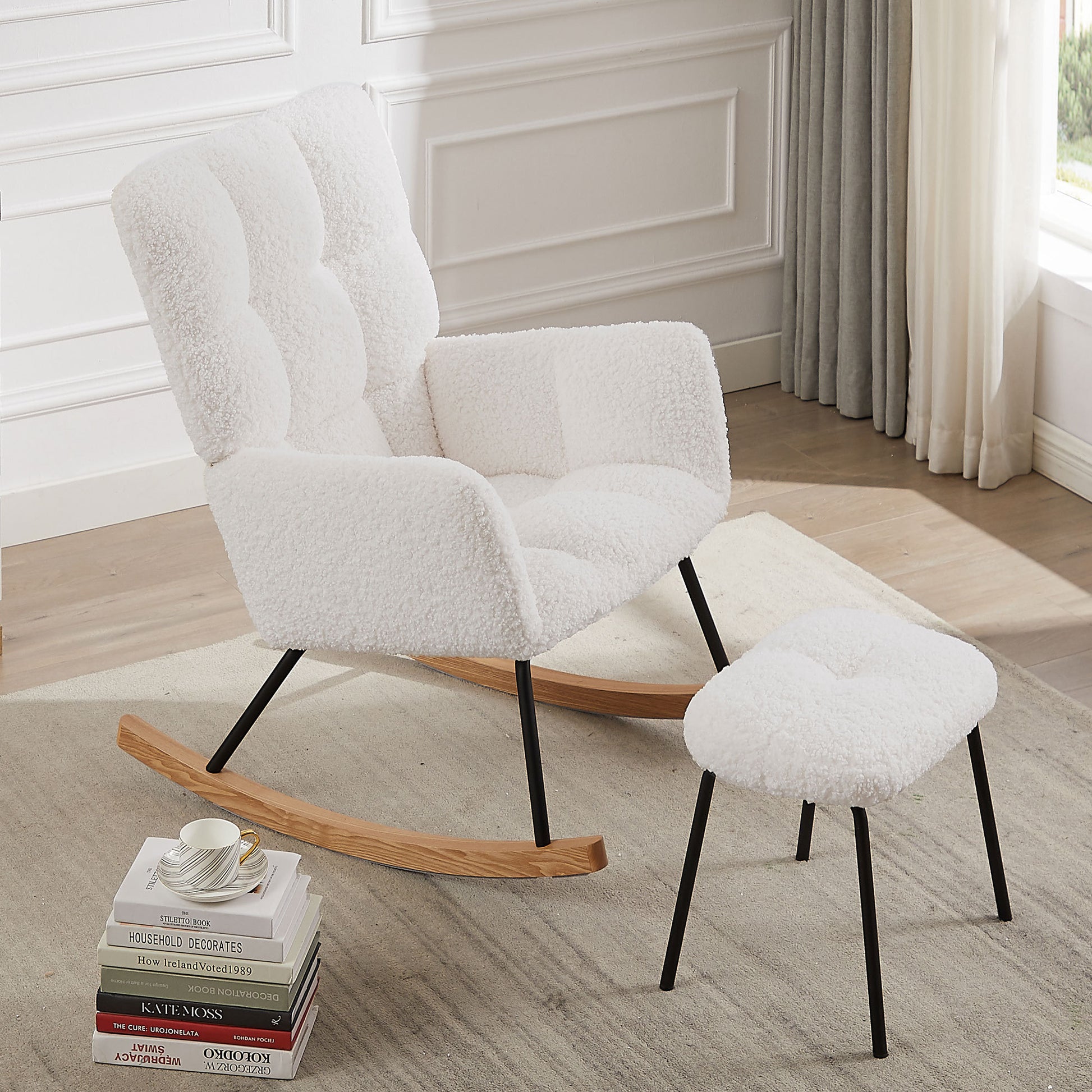 Nursery Rocking Chair Armchair For Mom And Baby Modern Glider Chair With Soft Seat And High Backrest For Nursery Living Room Bedroom Balcony Offices Offwhite Off White Foam Boucle