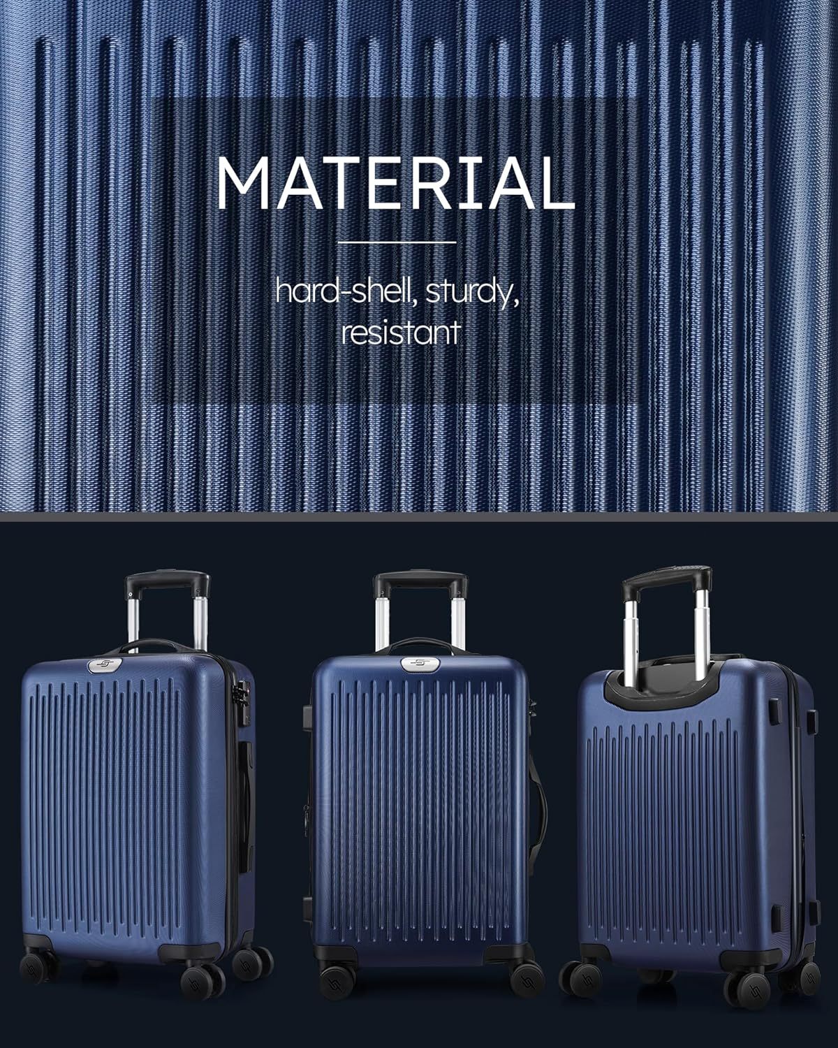3 Piece Luggage Sets Expandable, Hardshell Travel dark blue-abs