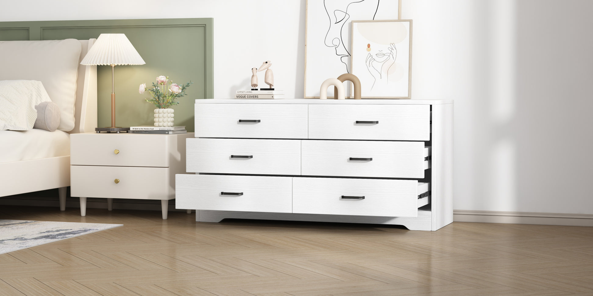 Wood Mdf Boards, 6 Drawers Dresser, White White Mdf