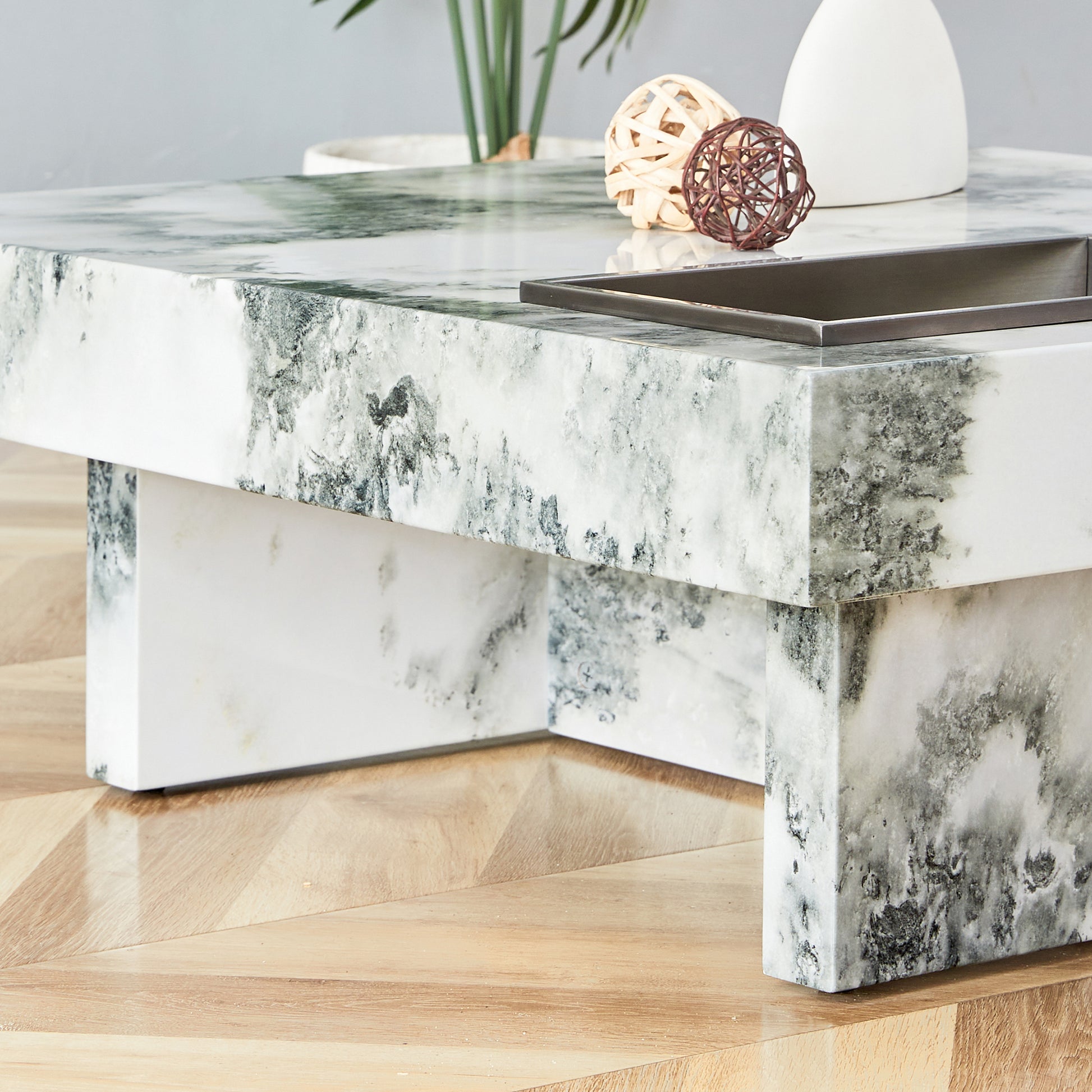 A Modern And Practical Coffee Table, Black And White In Imitation Marble Pattern, Made Of Mdf Material. The Fusion Of Elegance And Natural Fashion 31.4"* 31.4"* 12 " White Mdf