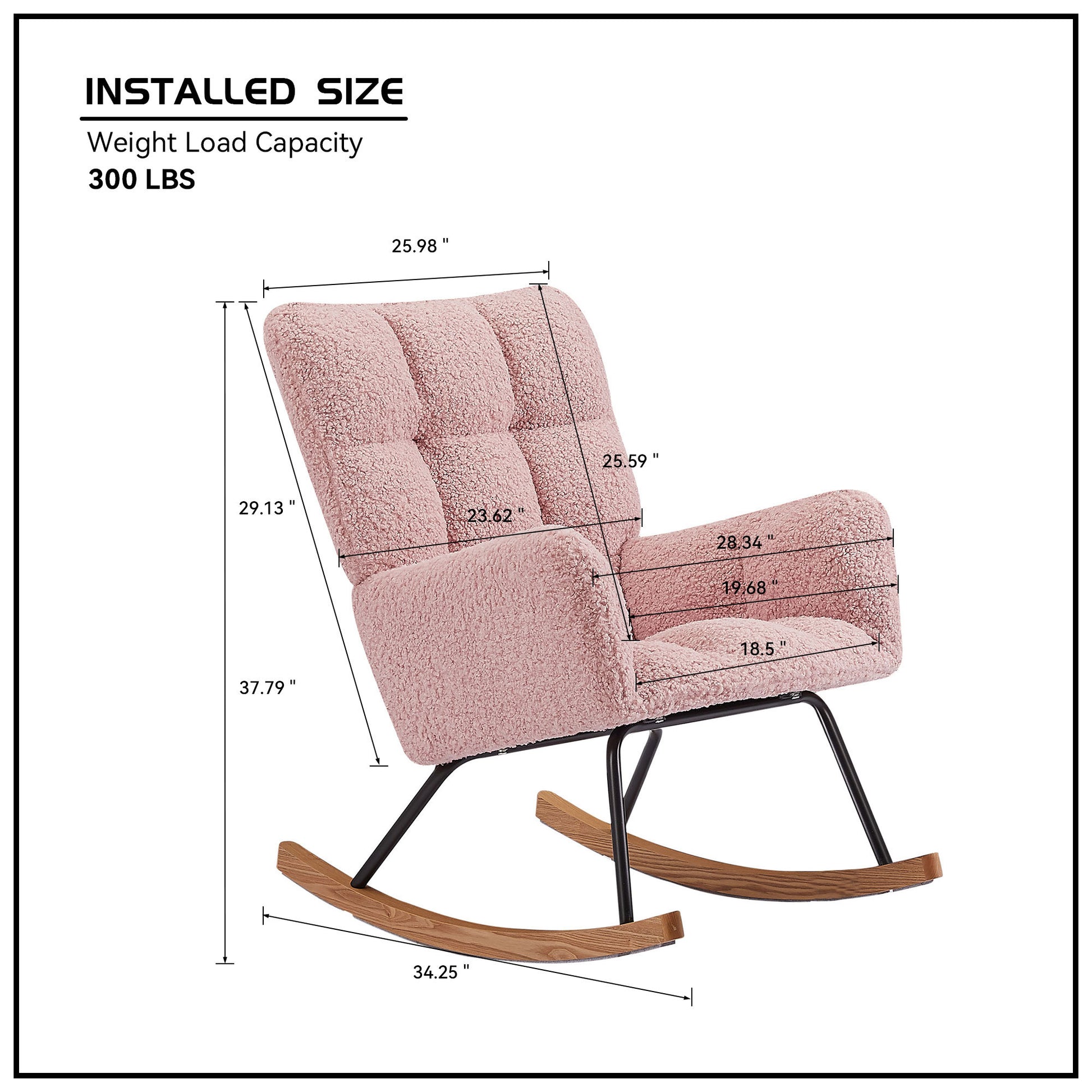Rocking Chair, Leisure Sofa Glider Chair, Comfy Upholstered Lounge Chair With High Backrest, For Nursing Baby, Reading, Napping Pink Pink Foam Boucle