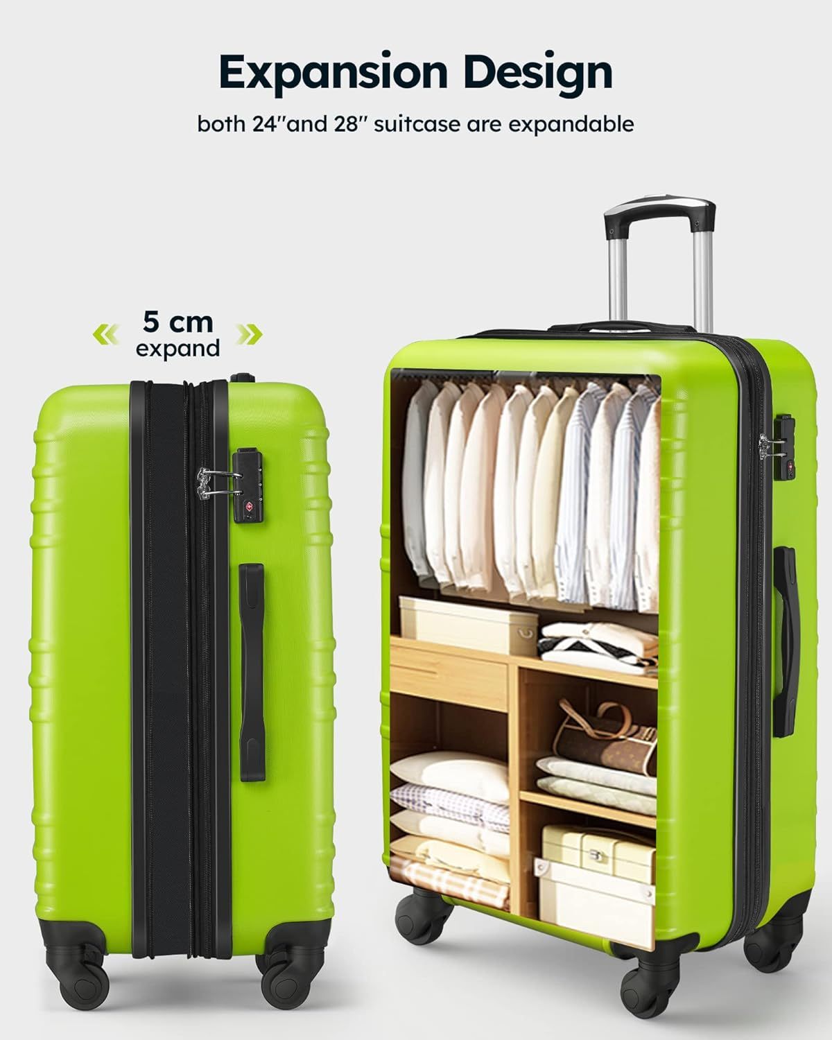 3 Piece Luggage Set Expandable Only 24" & 28" , Hard green-abs