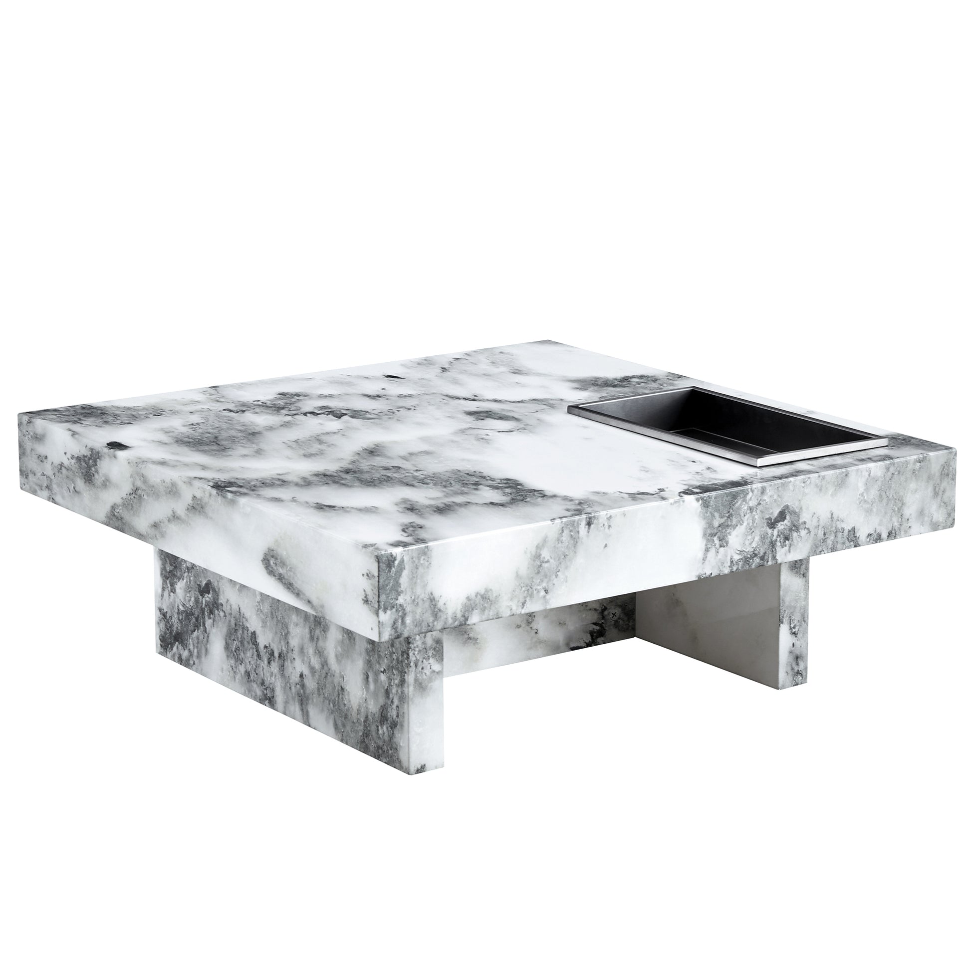 A Modern And Practical Coffee Table, Black And White In Imitation Marble Pattern, Made Of Mdf Material. The Fusion Of Elegance And Natural Fashion 31.4"* 31.4"* 12 " White Mdf