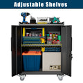 2 Door Tool Cabinets For Garage, Lockable Garage Storage Cabinet, Locking Metal Storage Cabinet With Wheels, Rolling Tool Chest, Assembly Required H34*W30.3*D18 Square 1 2 Shelves Powder Coated Black Office Adjustable Shelves American Traditional Steel