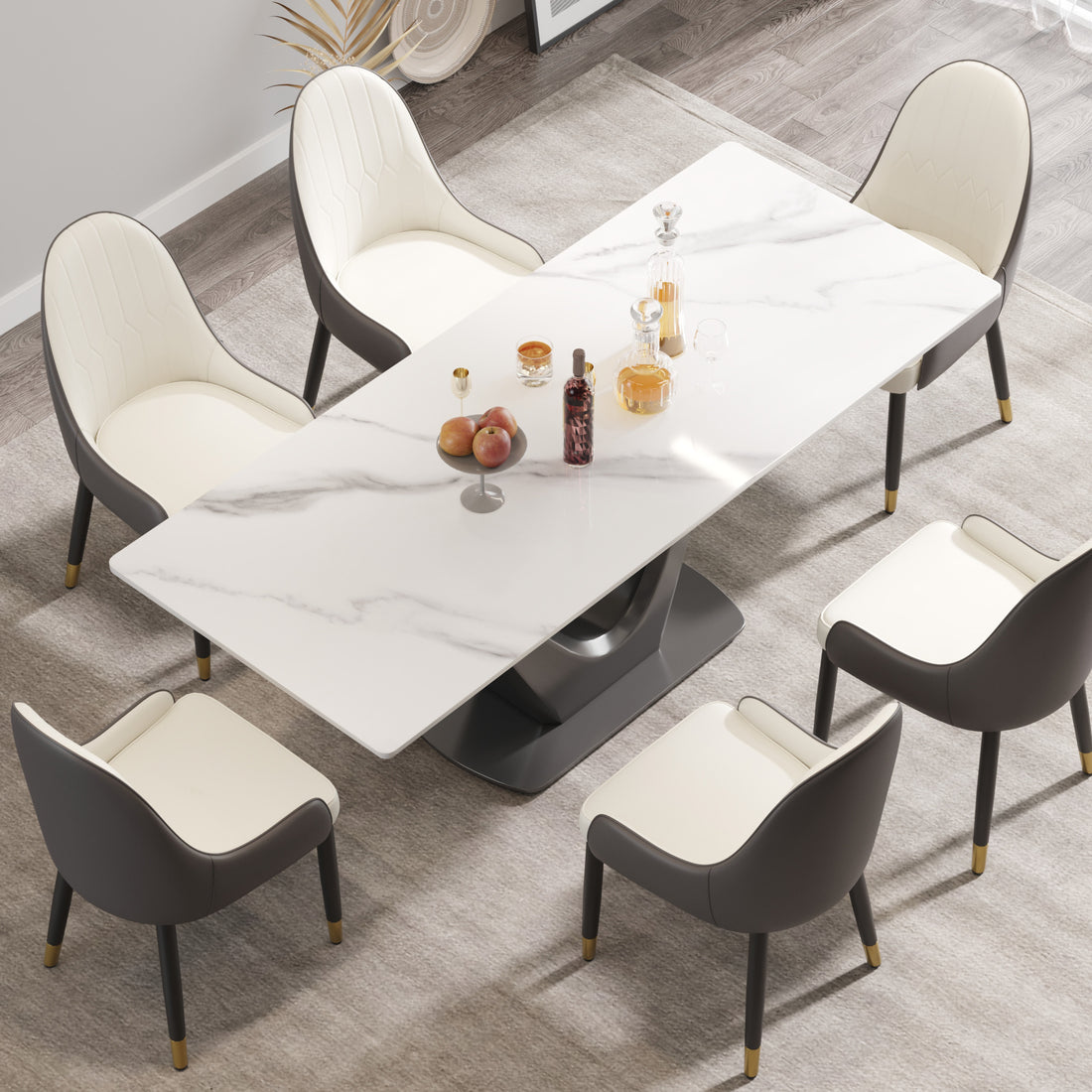 78.74 "Modern Artificial Stone White Panel Gray V Shaped Metal Legs Can Accommodate 8 People. White Gray Dining Room Metal Sintered Stone