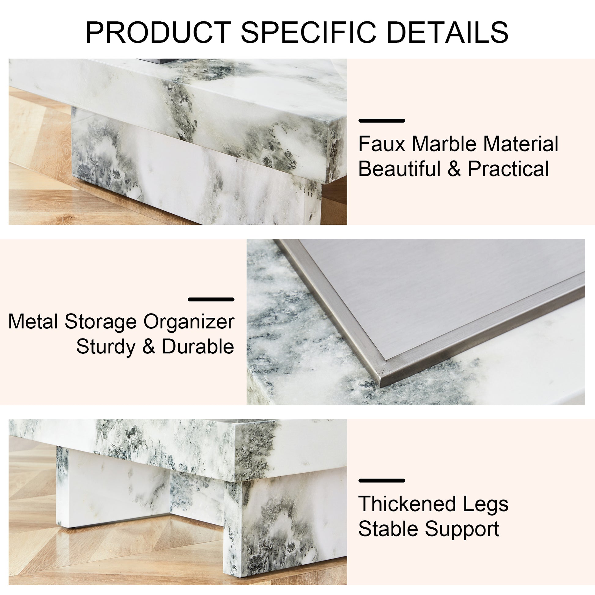 A Modern And Practical Coffee Table, Black And White In Imitation Marble Pattern, Made Of Mdf Material. The Fusion Of Elegance And Natural Fashion 31.4"* 31.4"* 12 " White Mdf