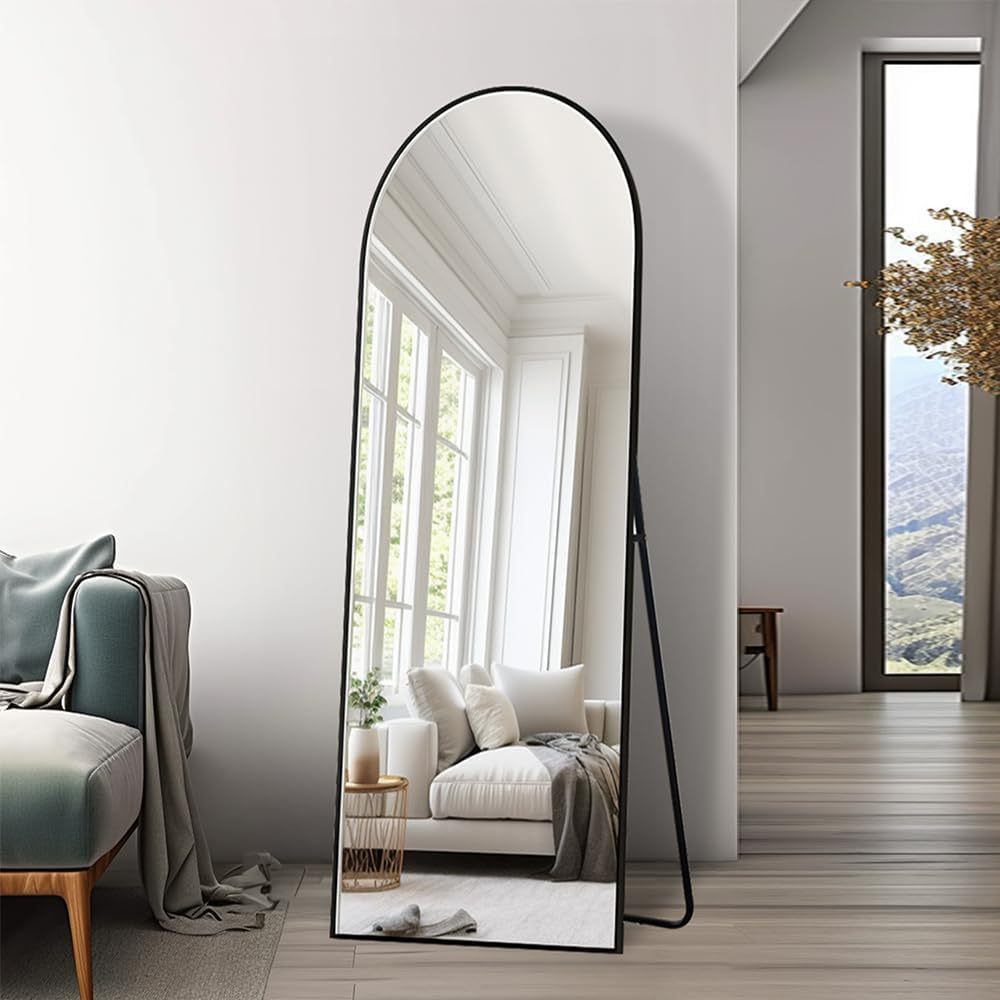 Black 65X22 Inch Metal Arch Stand Full Length Mirror Black Classic Mdf Glass Aluminium Alloy