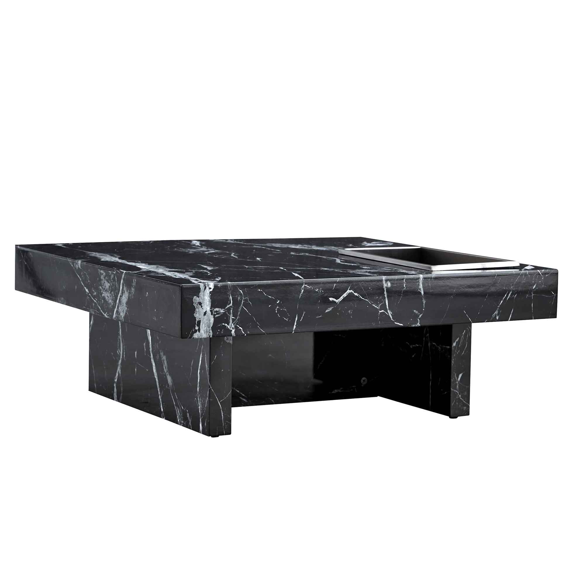 A Modern And Practical Coffee Table Made Of Mdf Material With Black Patterns. The Fusion Of Elegance And Natural Fashion 31.4"*31.4"*12" Black Mdf