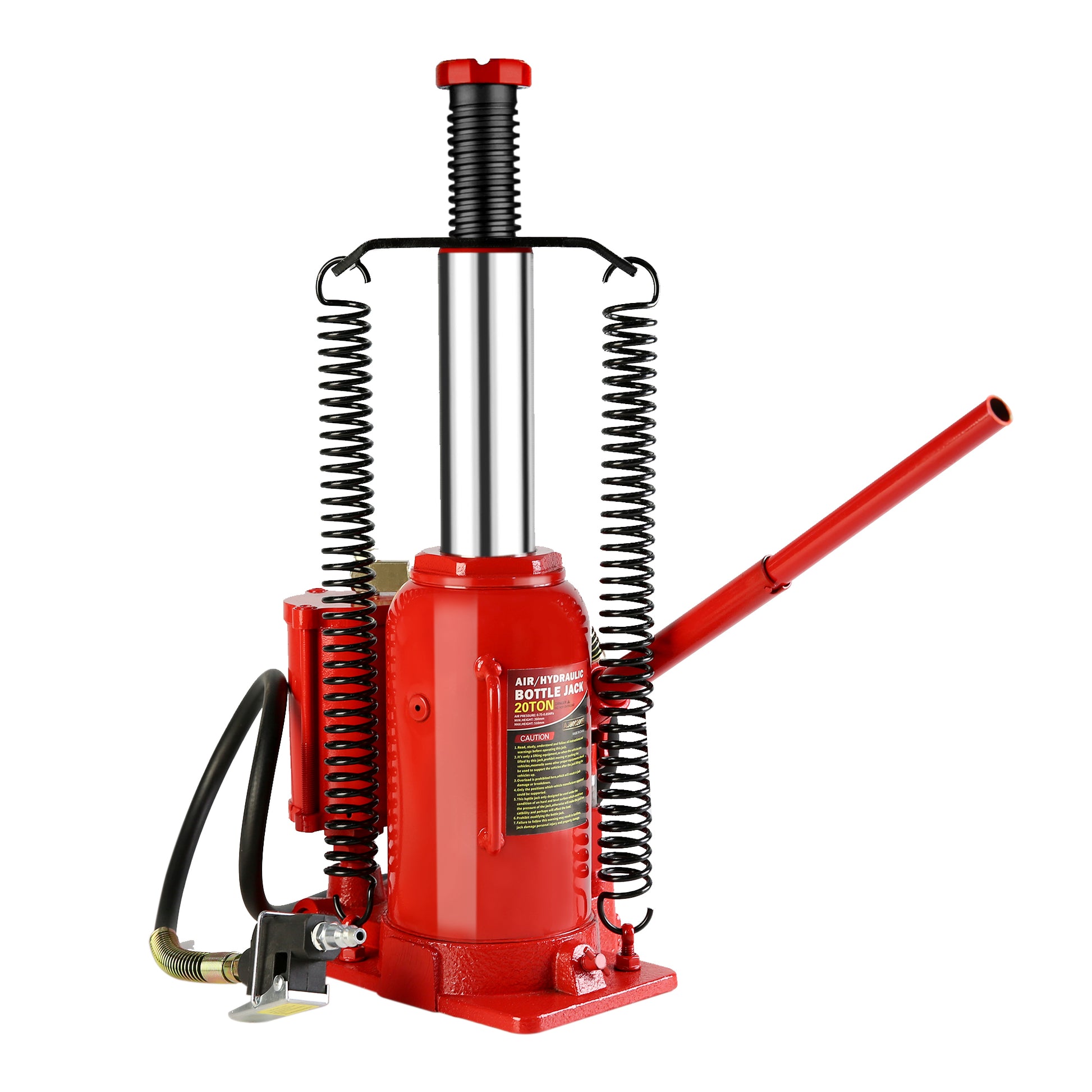 20 Ton Air Hydraulic Bottle Jack, With Manual Hand Pump Used For The Maintenance Of Automobiles, Agricultural Vehicles, Heavy Trucks, Mobile Machinery, And Heavy Equipment Red Steel