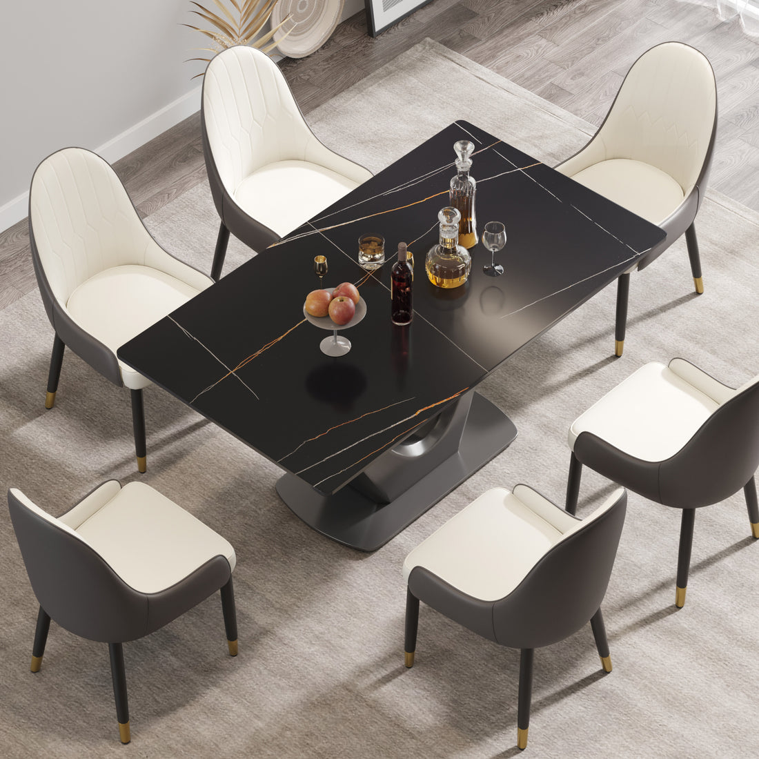 63 "Modern Artificial Stone Black Panel Gray V Shaped Metal Legs Can Accommodate 6 8 People. Black Gray Dining Room Metal Sintered Stone