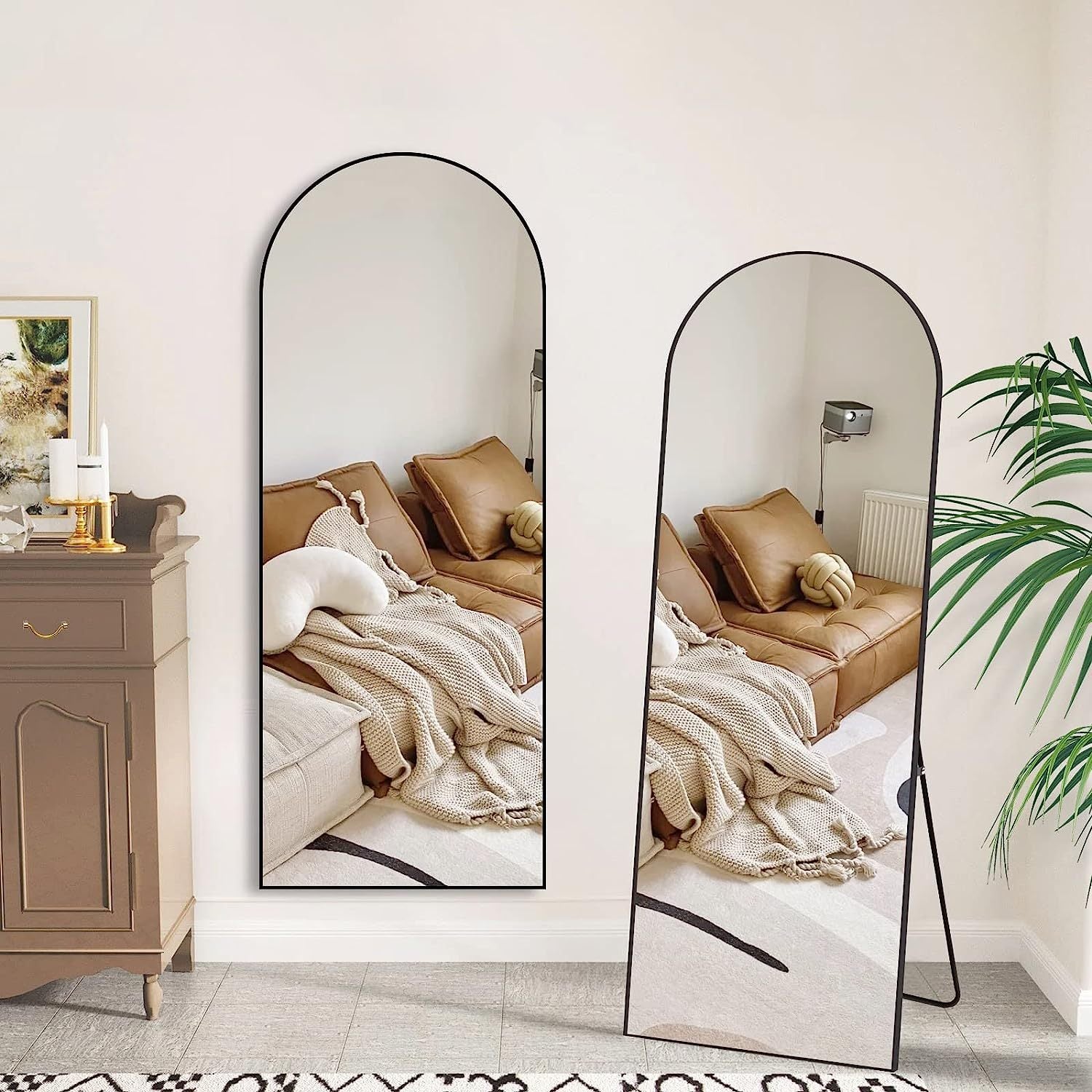 Black 65X22 Inch Metal Arch Stand Full Length Mirror Black Classic Mdf Glass Aluminium Alloy