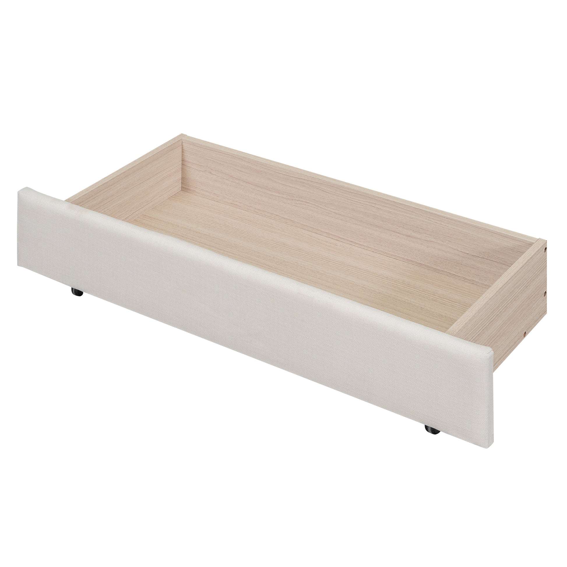 Full Size Upholstered Tufted Daybed With Two Drawers, Beige Box Spring Not Required Beige Wood Daybeds Linen Upholstered