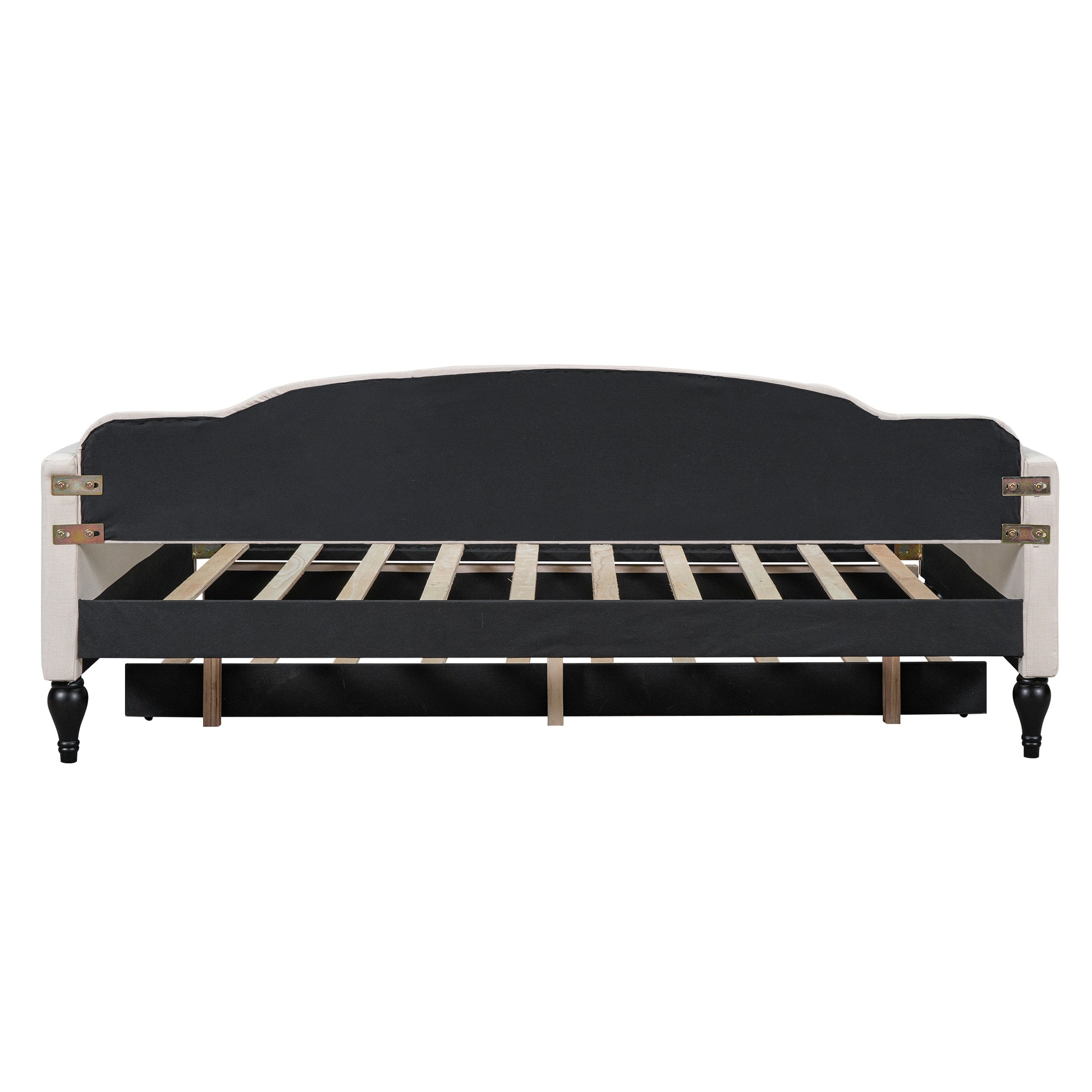 Full Size Upholstered Tufted Daybed With Twin Size Trundle, Beige Box Spring Not Required Full Beige Wood Daybeds Linen Upholstered
