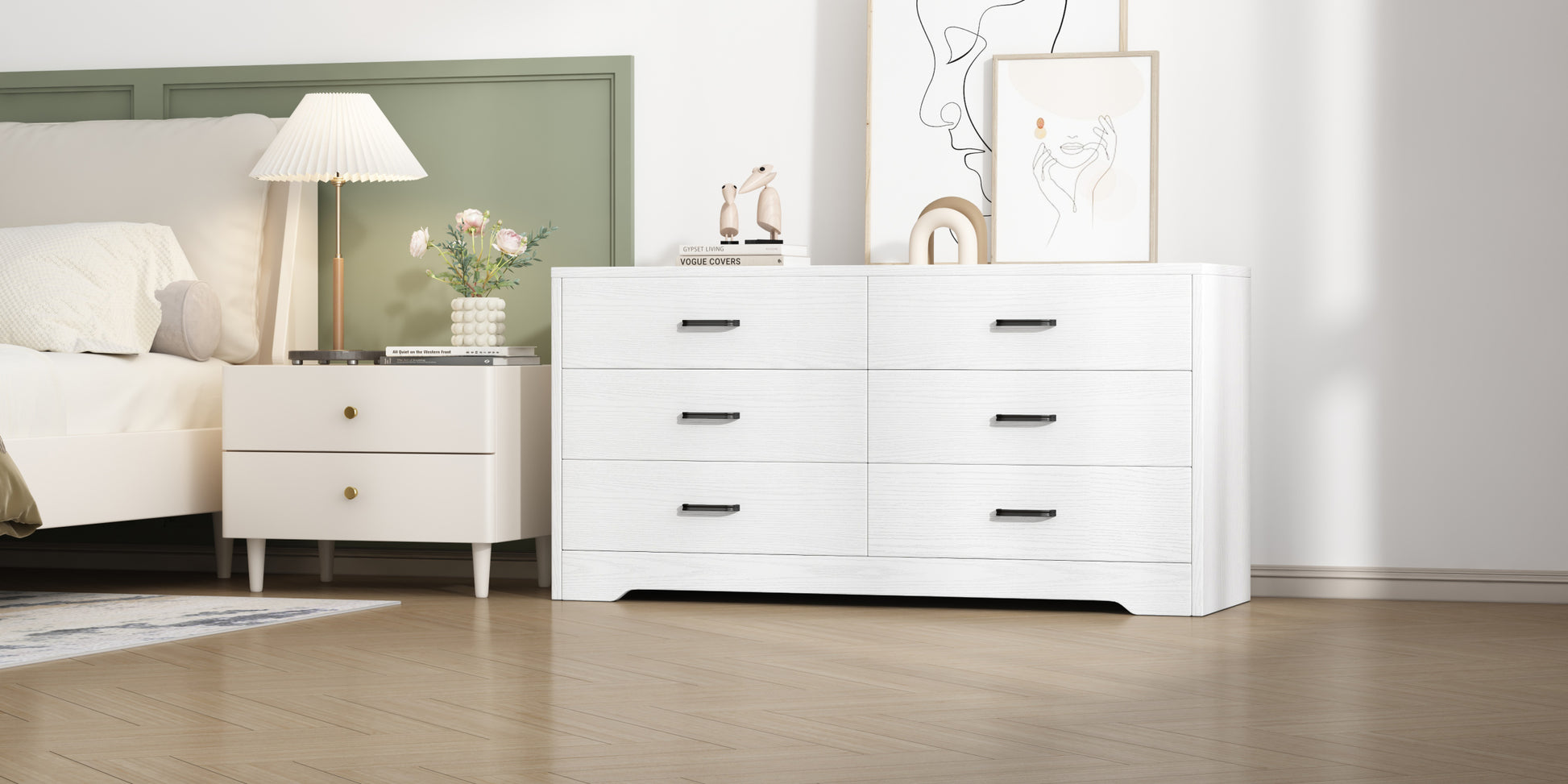 Wood Mdf Boards, 6 Drawers Dresser, White White Mdf