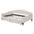 Full Size Upholstered Tufted Daybed With Two Drawers, Beige Box Spring Not Required Beige Wood Daybeds Linen Upholstered