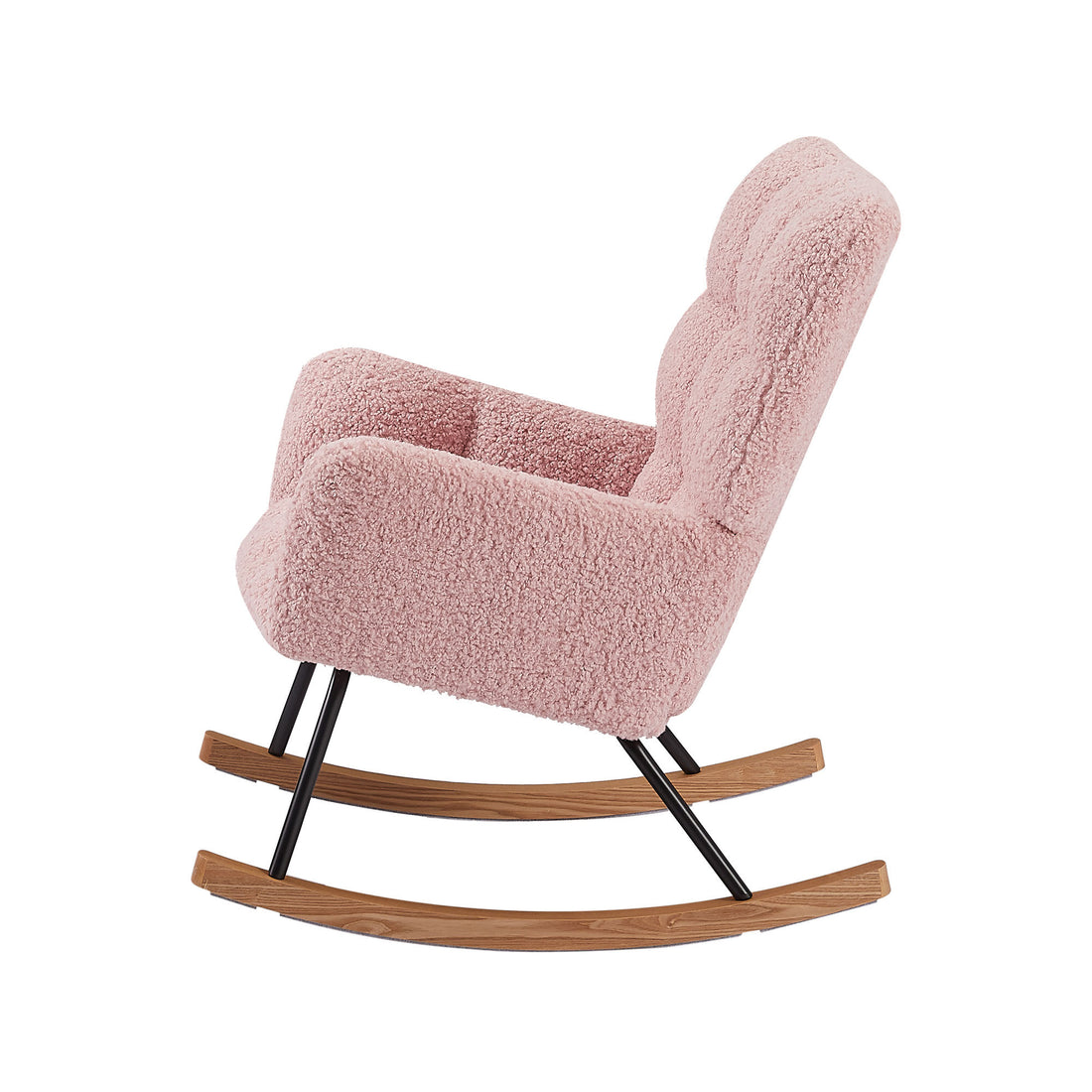 Rocking Chair, Leisure Sofa Glider Chair, Comfy Upholstered Lounge Chair With High Backrest, For Nursing Baby, Reading, Napping Pink Pink Foam Boucle