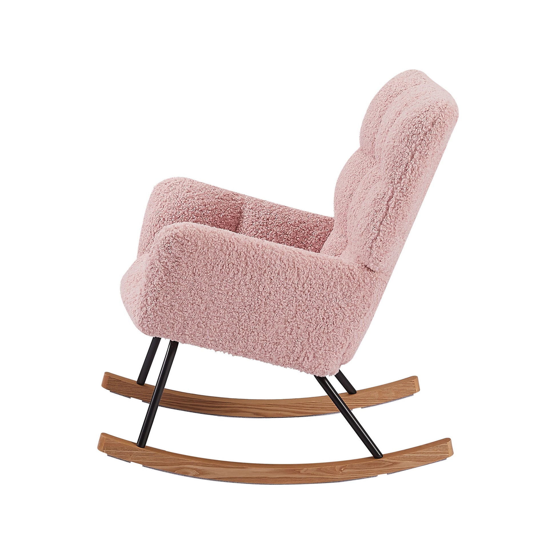Rocking Chair, Leisure Sofa Glider Chair, Comfy Upholstered Lounge Chair With High Backrest, For Nursing Baby, Reading, Napping Pink Pink Foam Boucle