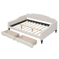 Full Size Upholstered Tufted Daybed With Two Drawers, Beige Box Spring Not Required Beige Wood Daybeds Linen Upholstered