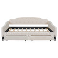 Full Size Upholstered Tufted Daybed With Two Drawers, Beige Box Spring Not Required Beige Wood Daybeds Linen Upholstered