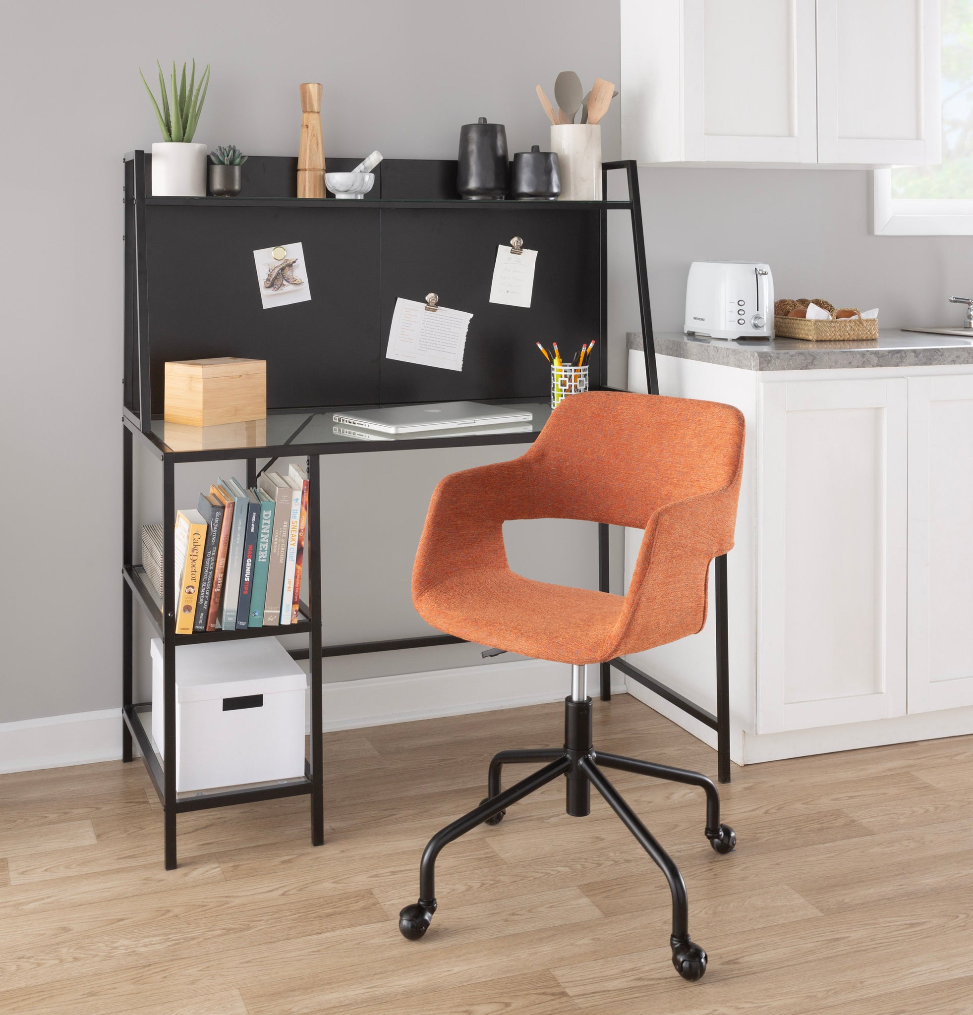 Margarite Contemporary Adjustable Office Chair in orange-fabric