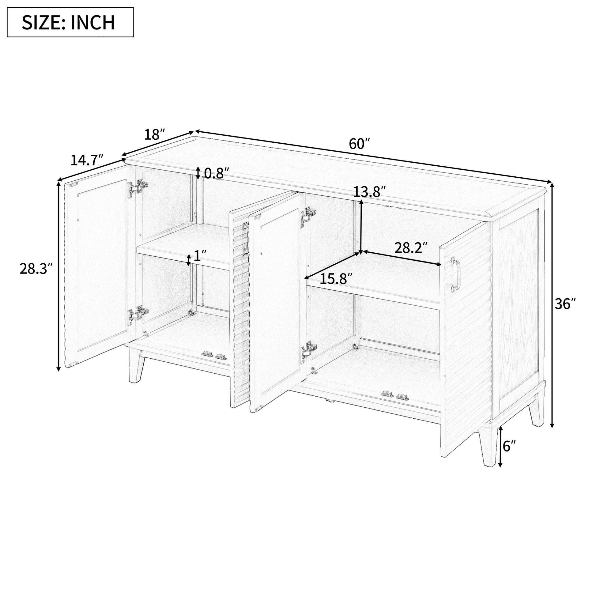 Sideboard With 4 Door Large Storage Buffet With Adjustable Shelves And Metal Handles For Kitchen, Living Room, Dining Room Espresso Espresso Mdf