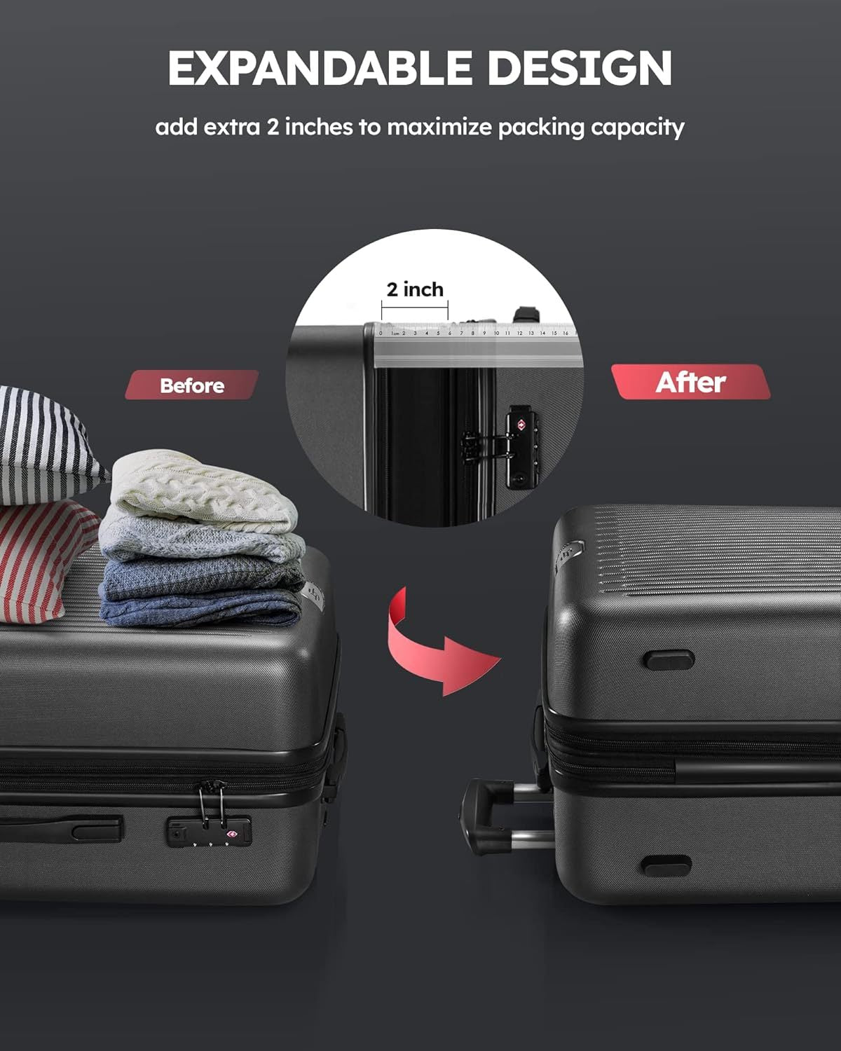 3 Piece Luggage Sets Expandable, Hardshell Travel black-abs