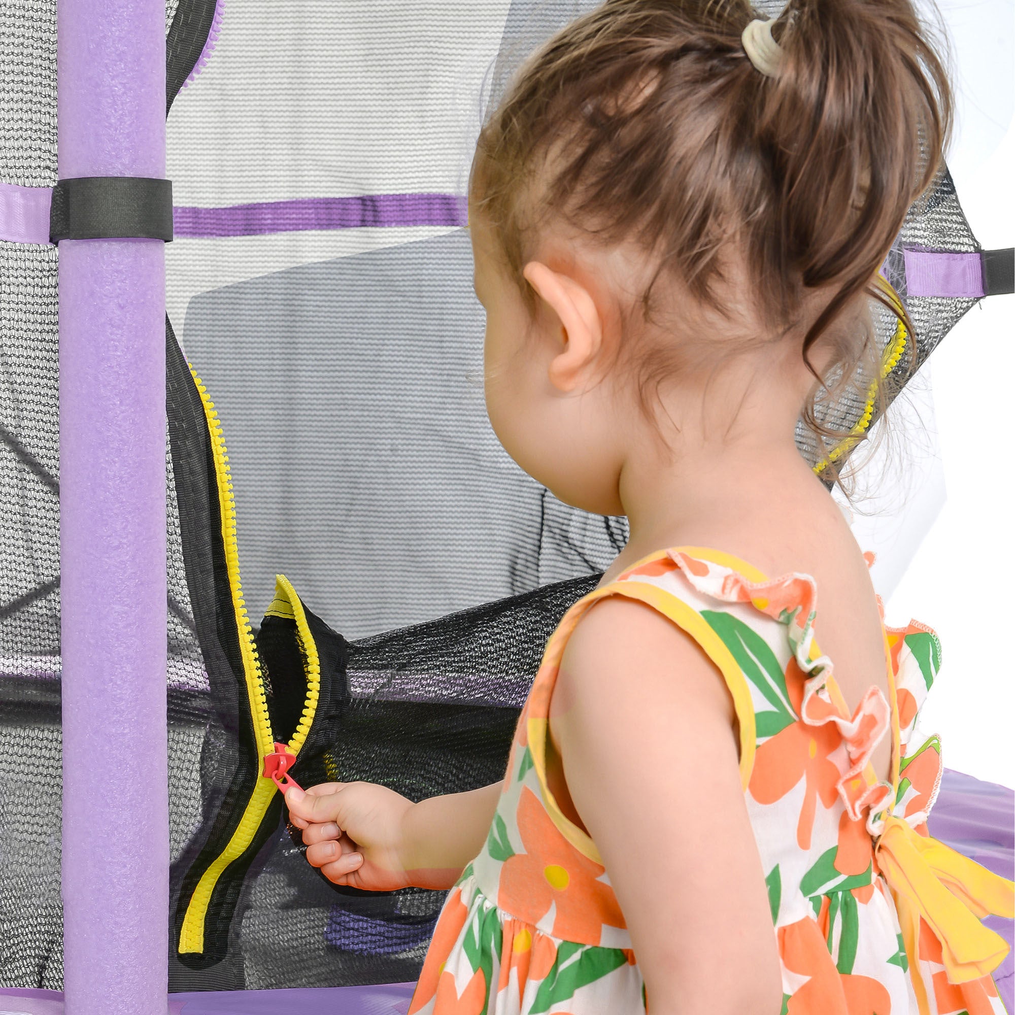 55 Inch Kids Trampoline with Safety Enclosure Net purple-metal