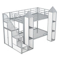 Metal Twin Over Twin Castle Shaped Bunk Bed With Wardrobe And Multiple Storage, Gray White Box Spring Not Required Twin White Gray Metal Bedroom Bunk Metal & Wood